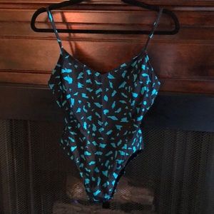 La Blanca Vintage 80s Swimsuit | Black and Turquoise | Size 14